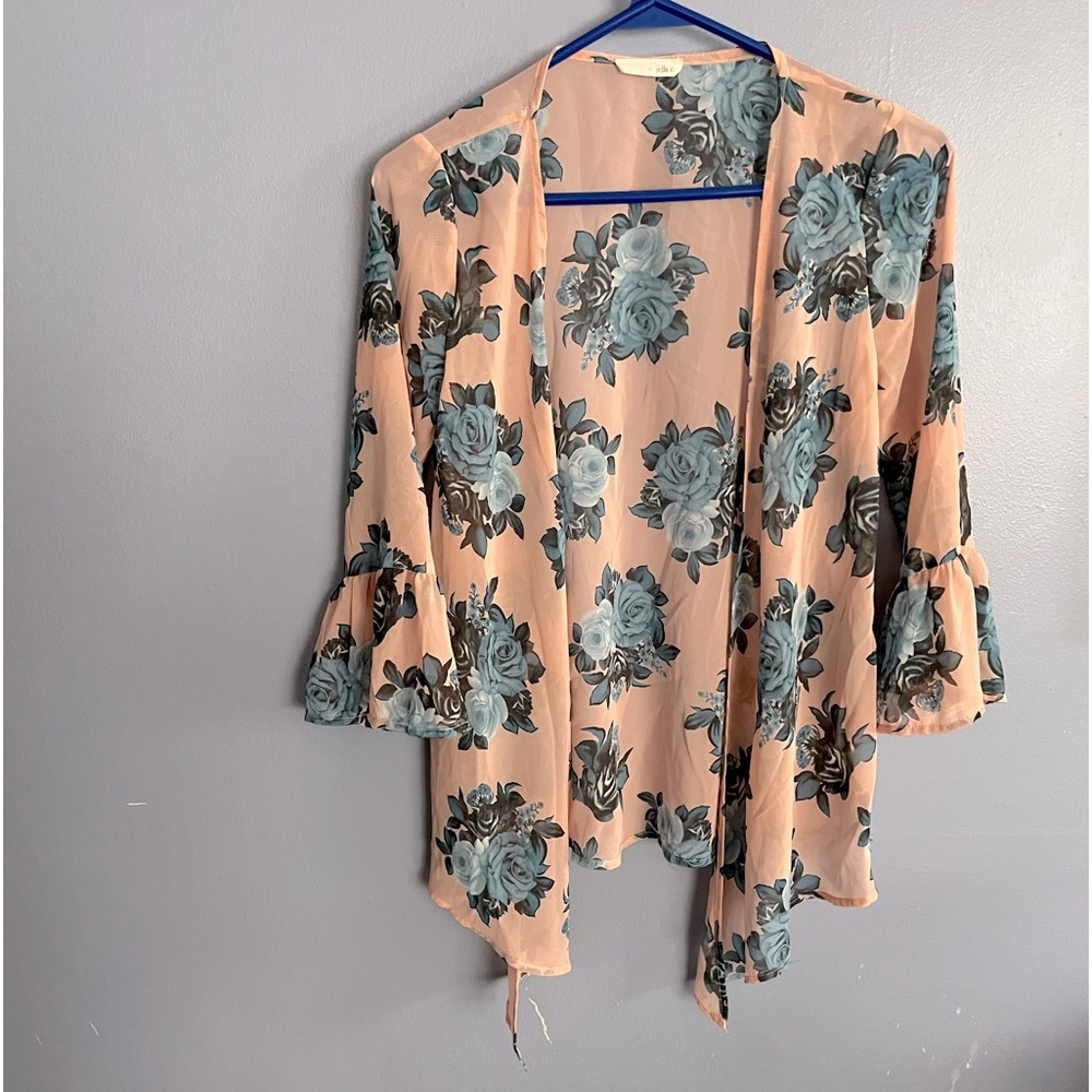Jella C Small Pink Floral Sheer Wrap Tie At Waist